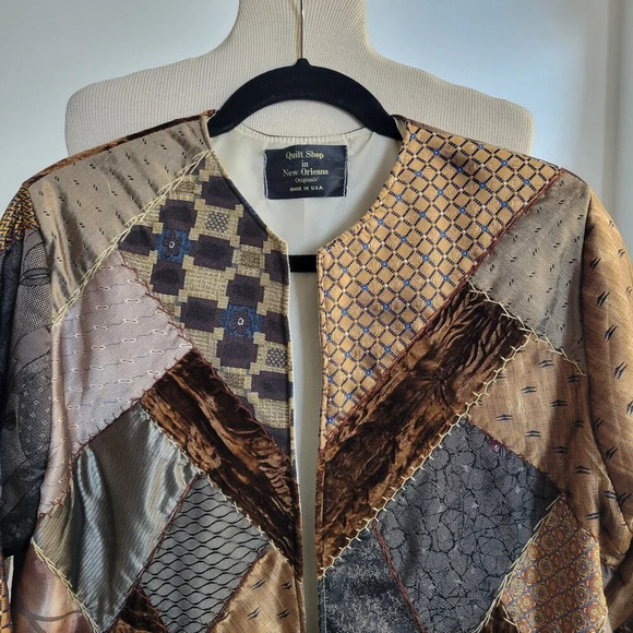 80s 90s New Orleans HandMade Quilted Patchwork Satin Silk Jacket (Size S/M) - Picture 1 of 16